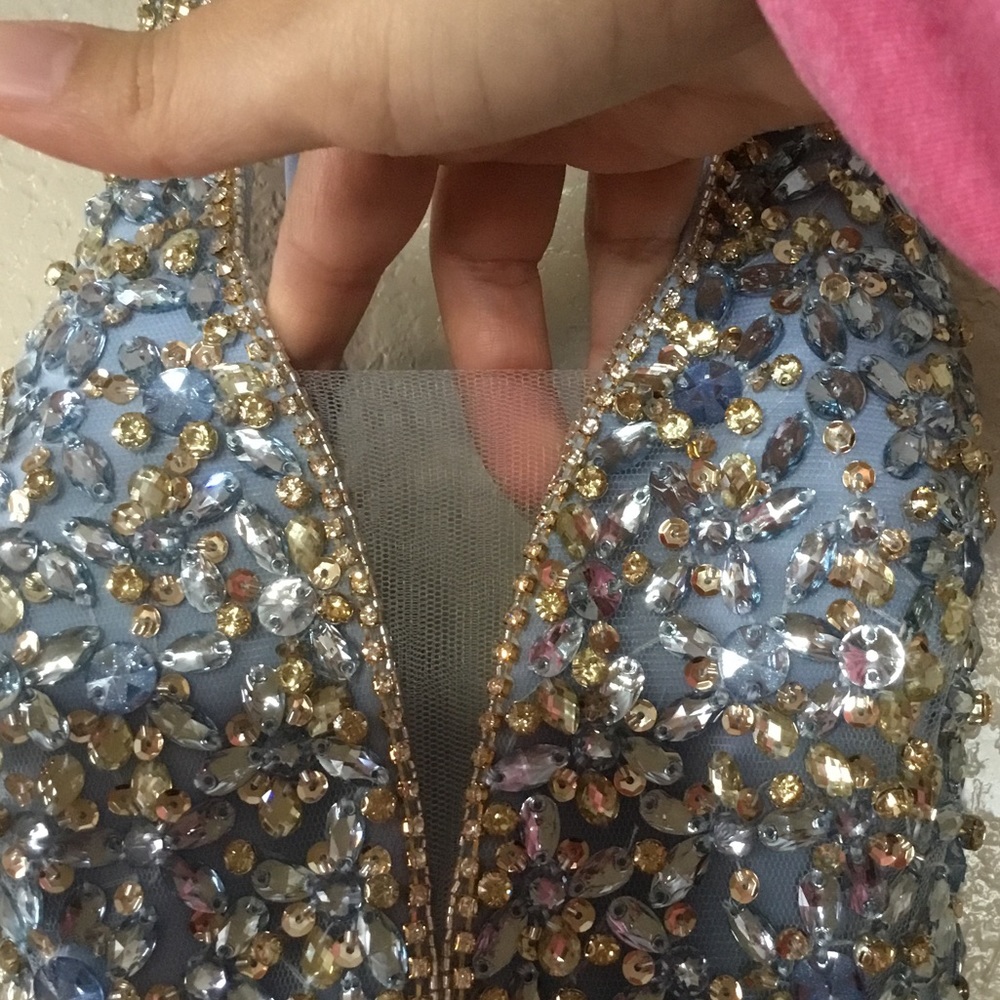 Camille La Vie Blue Jewel Beaded Halter Maxi Sz 2P - Picture 5 of 8